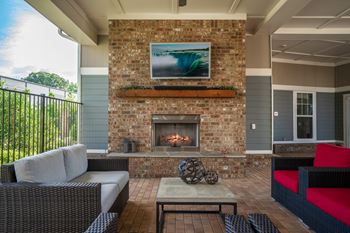 Poolside lounge with fireplace